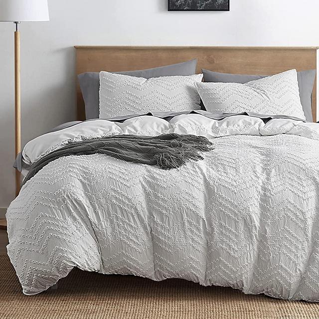 White Duvet Cover King Size - Boho Bedding King Duvet Cover Set, 3 Piece Tufted Double Brushed Boho Duvet Cover King with Zipper Closure, 1 King Size Duvet Cover 104x90 Inches and 2 Pillow Shams