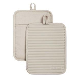 KitchenAid Ribbed Soft Silicone Pot Holder 2-Pack Set, Milkshake Tan, 7"x9"