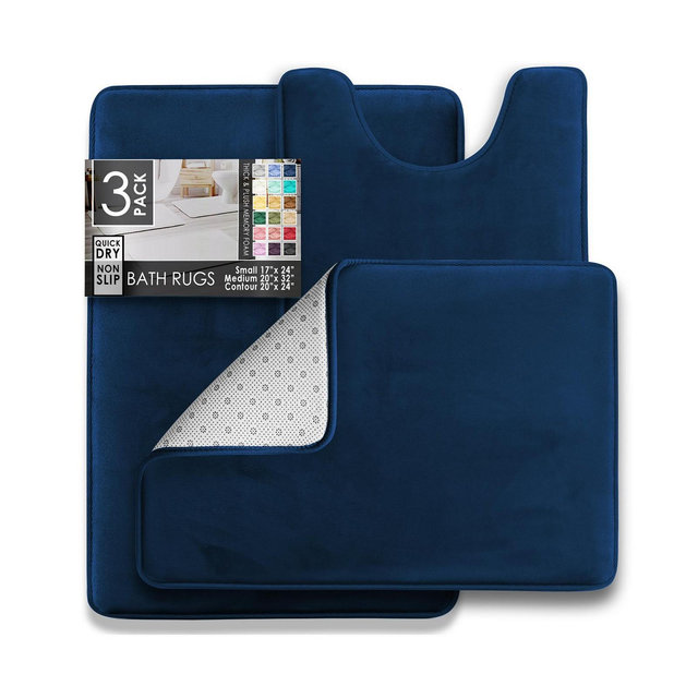 Clara Clark 3 Piece Ultra Soft Non-Slip Plush Memory Foam Bath Rug Set - Small, Large & Contour
