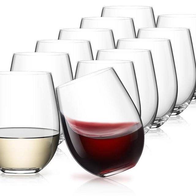 LUNA & MANTHA Stemless Wine Glasses Set of 12, 18oz Crystal Red White Wine Glasses for Daily Use, Hosting, Home Bar, Evening Party, Birthdays, Shower, Housewarming Gift, Clear