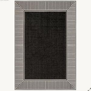 Striped Border Indoor/Outdoor Flatweave Rug | Black