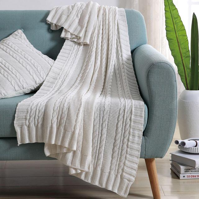 VCNY Abode Dublin Knit Throw Blanket in White