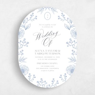 Blue Oval Wedding Invitation - Gavina Portrait