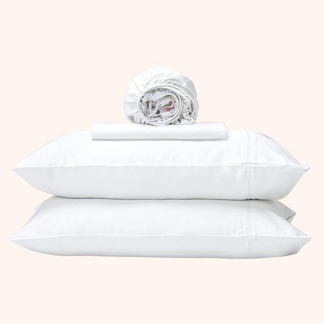 GOKOTTA Queen Size Bed Sheets 4 Piece Set, Super Soft Bamboo Sheets, Cooling for Hot Sleepers - Hotel Luxury Silky Breathable Sheets, Deep Pocket Up to 16" - Durable Double Stitched (Bright White)
