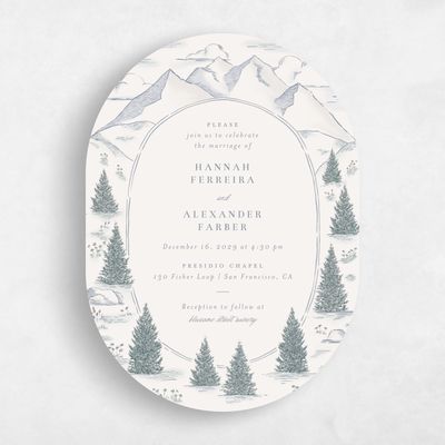 Grey Oval Wedding Invitation - Auburn Portrait