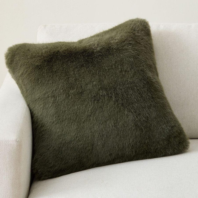 Mink Faux Fur Pillow Cover, 20", Loden