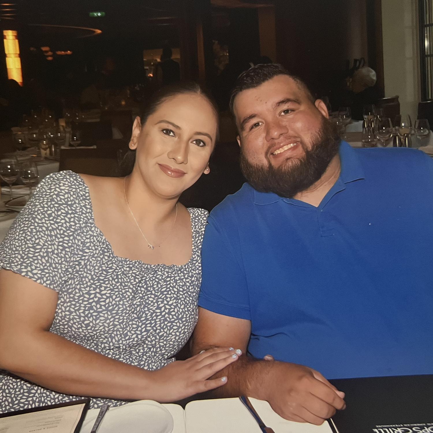 Tori and Ricky at dinner on their 2023 Summer cruise to Honduras and Mexico.