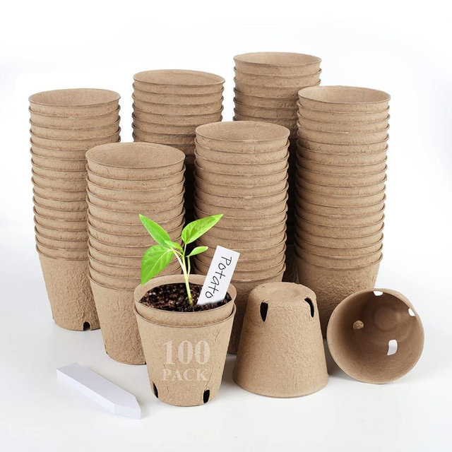 HXSEMAYIG 100PCS Peat Pots, 3.15Inch Seed Starting Pots with Drainage Holes Round Nursery Pot, Garden Germination Nursery Pot Bonus 20 Plant Labels