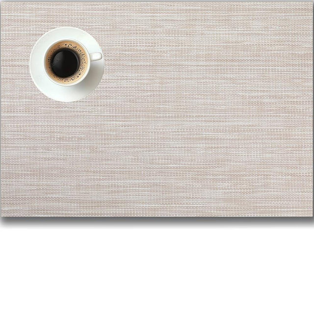 Placemats Set of 4 - Easy Clean Woven Vinyl Placemats for Dining Table, Indoor/Outdoor Place Mats, Washable PVC Table Mats（Beige）
