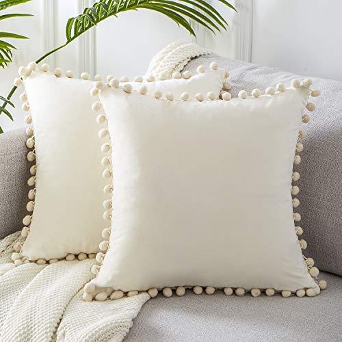 Top Finel Cream Decorative Throw Pillow Covers 26 x 26 Inch Soft Solid Velvet Cushion Covers for Couch Sofa Bed 65 x 65 cm, Pack of 2, Off White