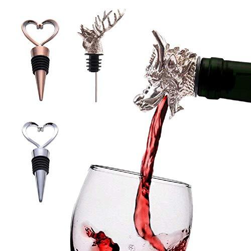 Premium Deer Head and Dragon Wine Bottle Aerator Pourer made of Zinc Alloy and Silicone Rubber(Eco-Friendly),2 Wine Stopper,Fantastic Beast Reuseable Decanter Spout,Wine Server Tools Gifts 2pcs