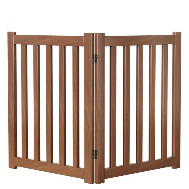 2-Panel Solid Wood Dog Gate - Freestanding Folding Pet Gate for Doorways, Stairs, Indoor, 24" Height, No Installation Needed, Walnut
