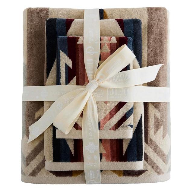 Pendleton 3 Piece Bath Towel Set - Bath, Hand, and Washcloth, 100% Cotton Shower Towels, Soft and Highly Absorbent, Quick Dry, Fade Resistant for Bathroom, Hotel and Spa - White Sands Tan