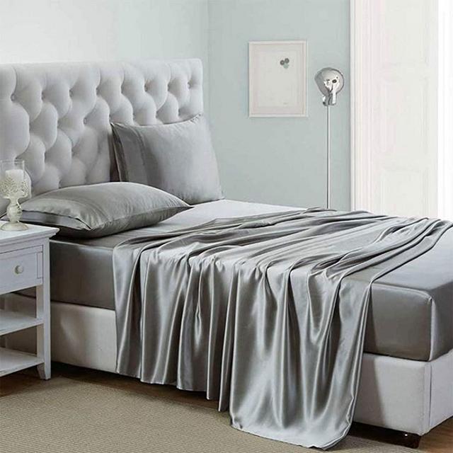 Silk Satin Sheets, 4-Piece King Size Satin Bed Sheet Set with Deep Pockets, Cooling and Soft Hypoallergenic Satin Sheets King - Light Gray