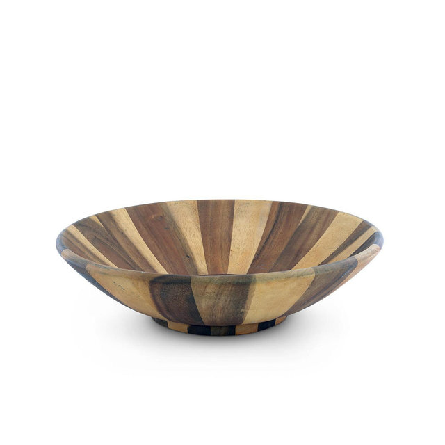 Arthur Court Salad Bowl Acacia Wood Serving for Fruits or Salads Wok Wave Style Extra Large Single Wooden Bowl