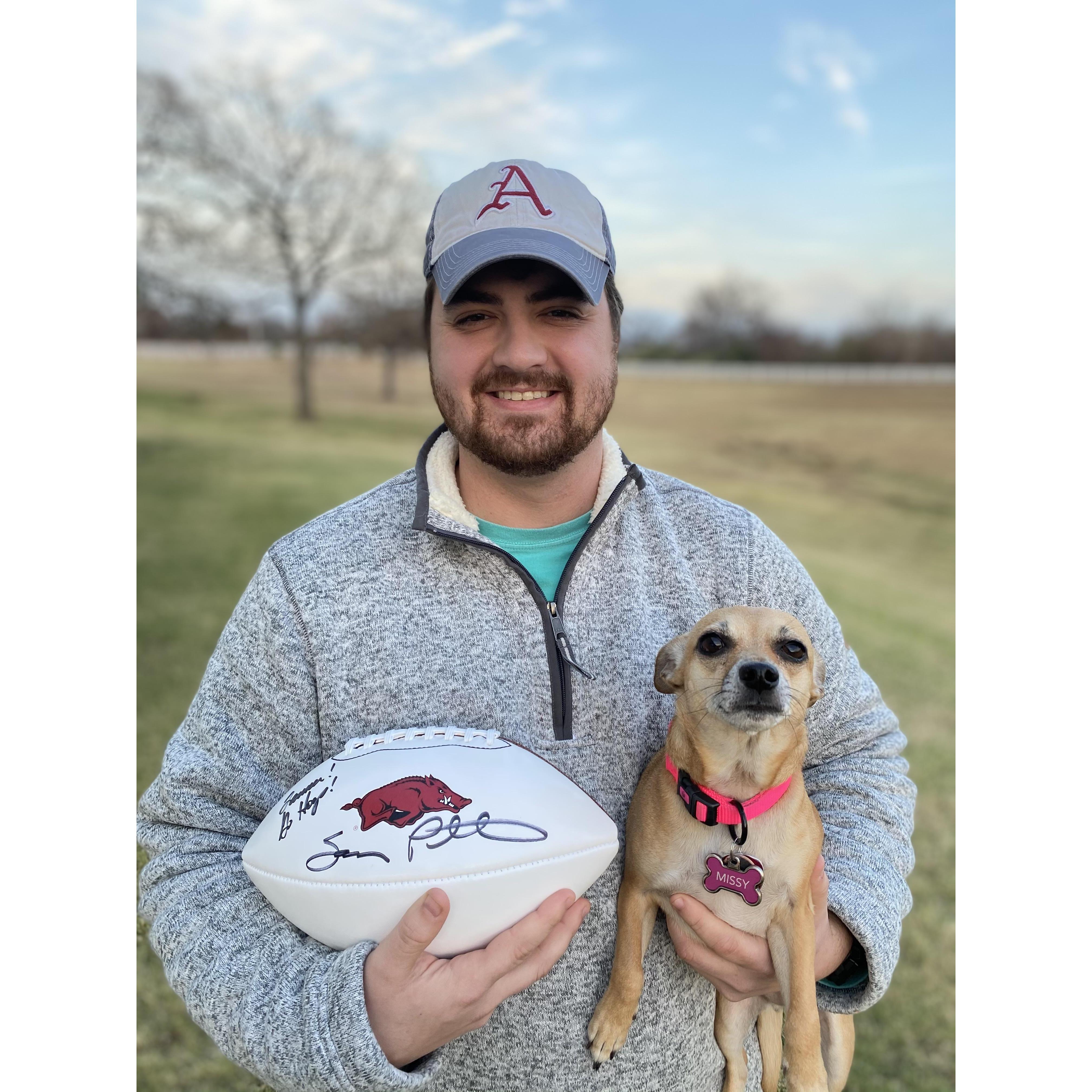 I still think I have never seen Tanner as happy as when I gave him a Sam Pittman autographed football.