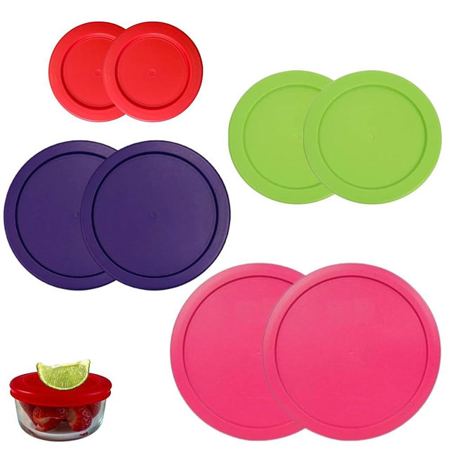 1, 2, 4 & 7 Cup Red, Spring Green, Purple, Pink Replacement Lids/Covers for Pyrex, Anchor Hocking & KlareWare Storage Bowls *Lids Only Glass Container Not Included* (8 Pack *Two of Each Size*)