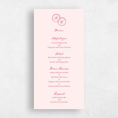Lightest Blush, Pink Wedding Menu - Cara