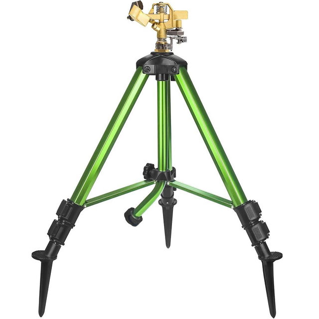 Triumpeek Impact Sprinkler on Tripod Base with Stakes, 360 Degree Large Area Coverage Irrigator with Extension Legs, Adjustable Brass Sprinkler Head Nozzle and 3/4" NH Inlet Hose Connection (1)