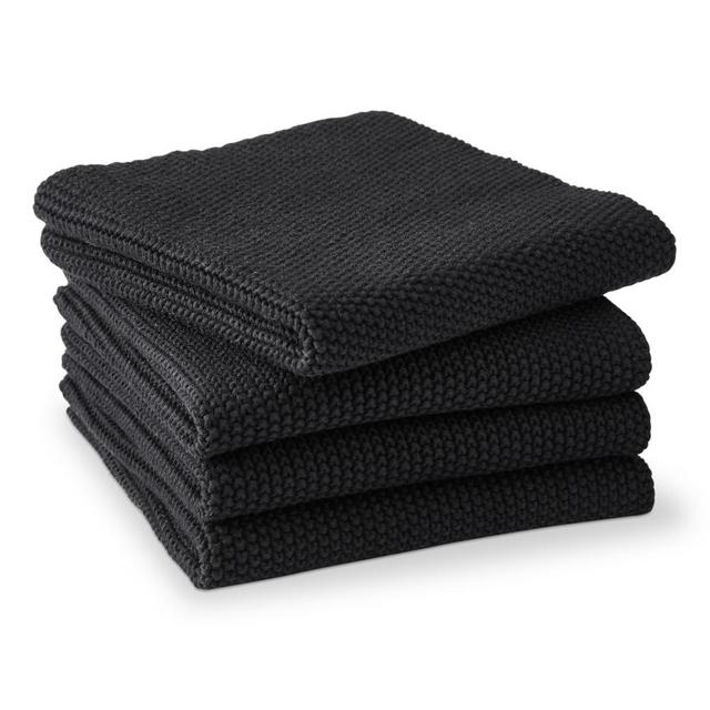 Knitted Dishcloth, Set of 4, Black
