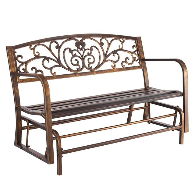 VEVOR Outdoor Bench, 50 inch, Carbon Steel Metal Frame with Cast Iron Backrest and Round Edge Armrests, Weatherproof Outside Glider Bench for Patio, Garden, Park, Yard, Front Porch, Antique Bronze