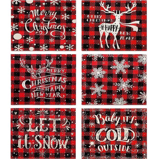 6 Pieces Christmas Plaid Placemats Christmas Table Place Mats Set Non-Slip Place Mats Heat-Resistant Washable Clean Place Mats for Christmas Table Decorations (Classic Style)