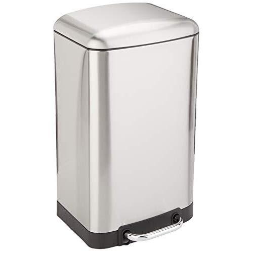 AmazonBasics Rectangle Soft-Close Trash Can with Steel Bar Pedal - 20L, Nickel