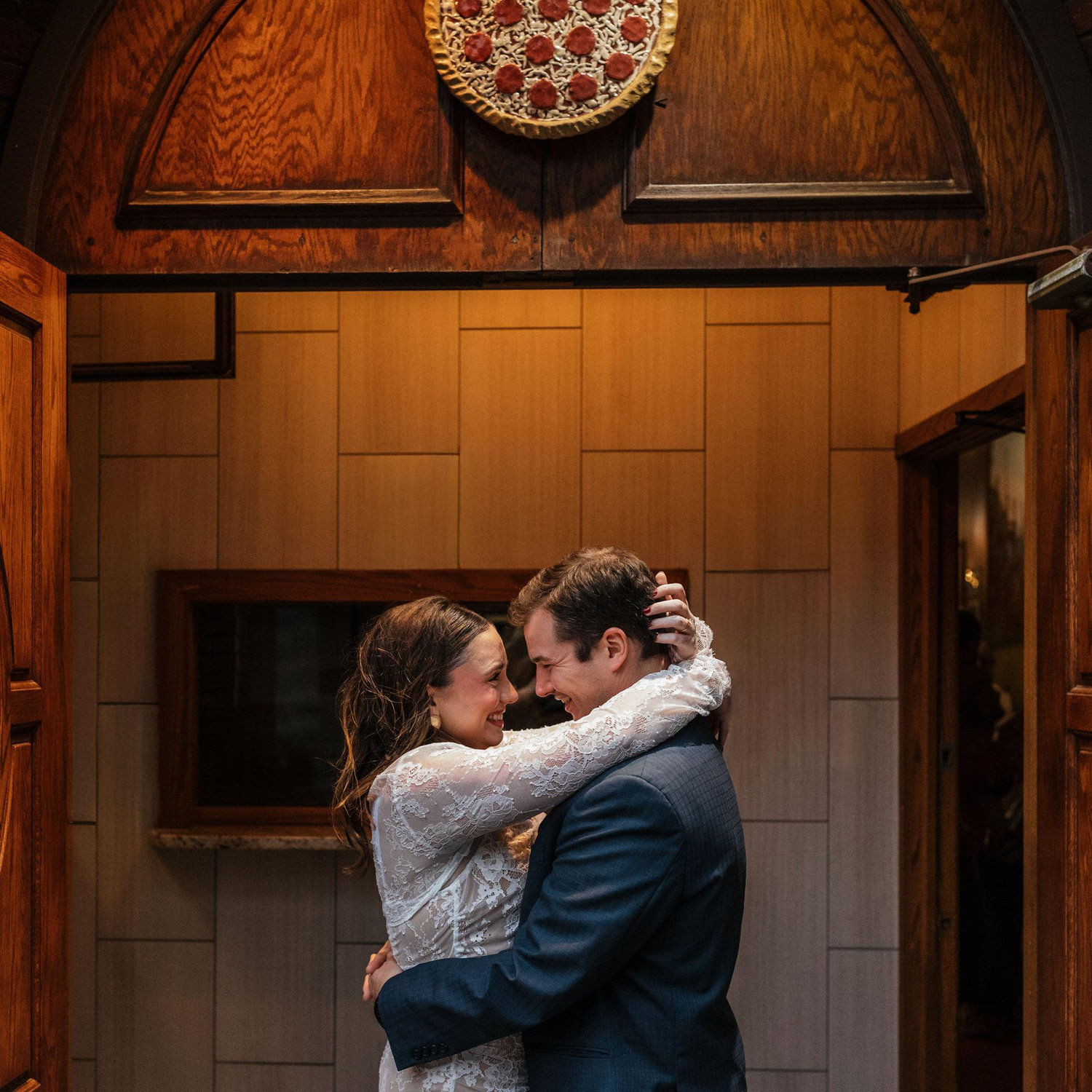 Under the pepperoni pie