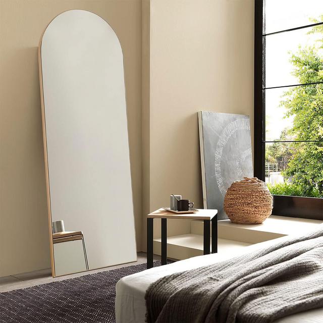 Gold Full Length Modern Arched-Top Floor Mirror with Standing Holder Bedroom Dressing Mirror Arched Wall Mirror Standing, Leaning Hanging (Gold)