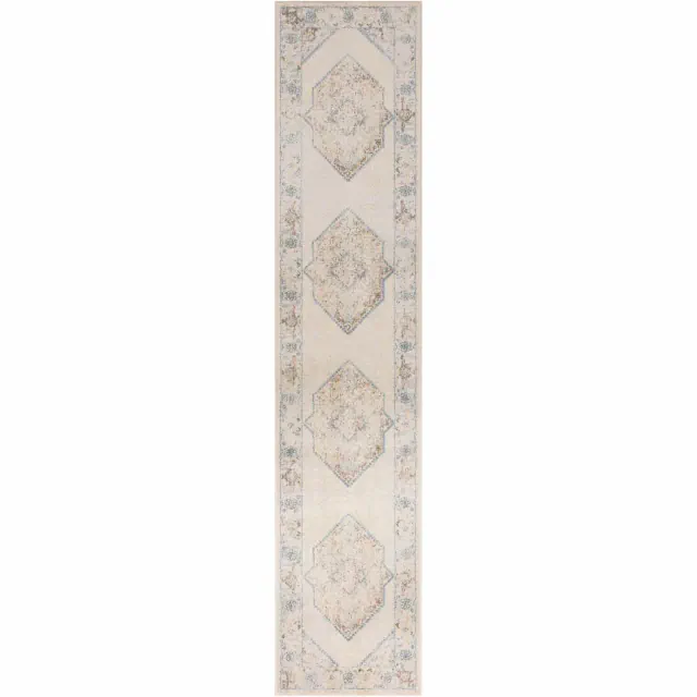 Nourison Astra Machine Washable 2'2" x 10' Ivory Blue Vintage Indoor Flatweave Rug