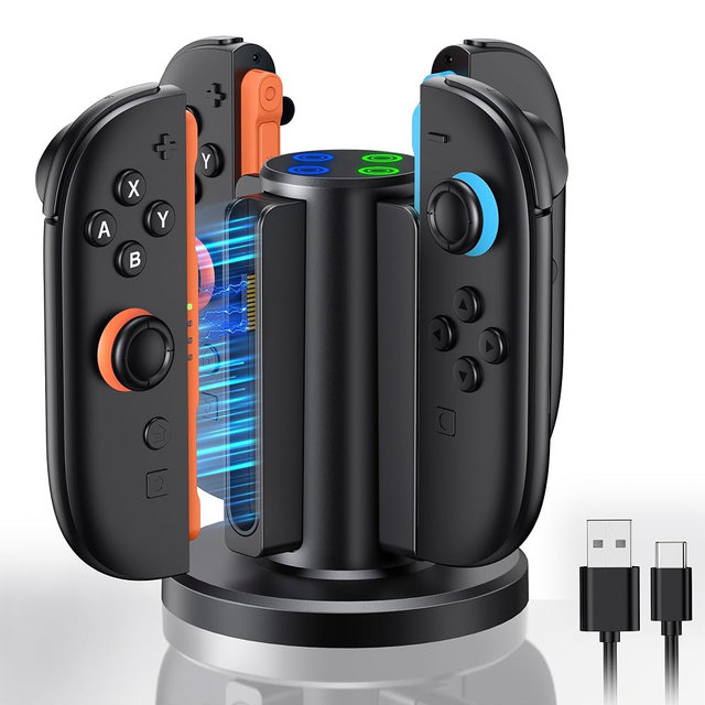 WAXITY Charging Dock for Nintendo Switch 2 Controller 2025, Charger Station for Joycon 2 with Charging Indicator, Compact Vertical Dual Direction Charge 4 Controller Stand (Black)