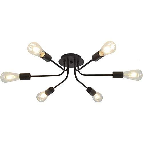 Metal Sputnik Design Modern Style Chandelier Semi Flush Mount Ceiling Light with 6 Light Black Painted Finish by Xilicon