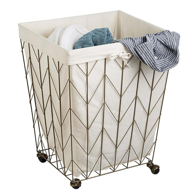 Coastal Collection Wire Laundry Hamper w/Canvas Liner & Wheels, Bronze