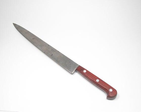 Vintage Sabatier Four Star Elephant Thiers-Issard France Hand Forged High Carbon Steel Full Tapered Tang 14 3/8" Chefs Slicing Carving Knife