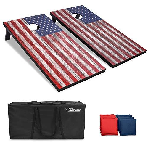 GoSports Classic Cornhole Set - Includes 8 Bean Bags, Travel Case and Game Rules (Choose between American Flag, Football, Rustic, and Classic Designs)