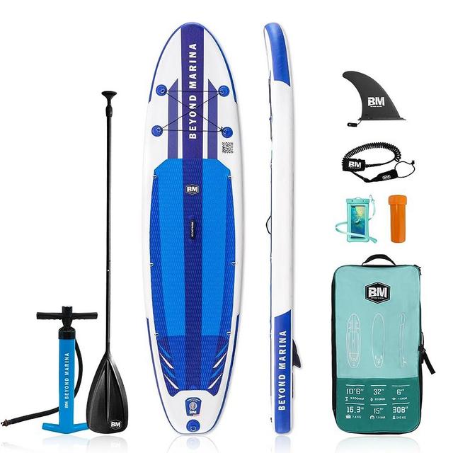 BEYOND MARINA Inflatable Paddle Board Stand Up Paddle Board, Featherlight Sup Board for Adult | Premium Double Action Pump, Backpack, Fiberglass Paddle, Leash, 10'6'' x 32" x 6"/11'6" x 31" x 6"