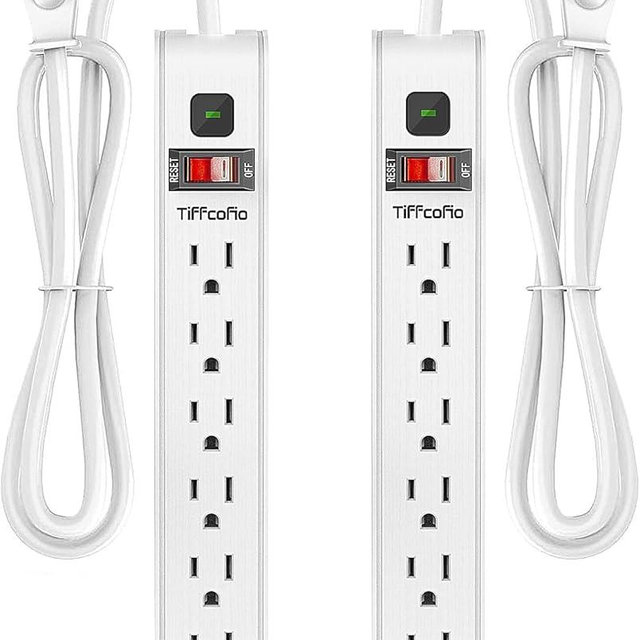 Power Strip Surge Protector, 6 Feet Extension Cord, 600 Joules Surge Protection, Multiple Protection 6 Outlet Strip, ETL Listed, 2 Pack
