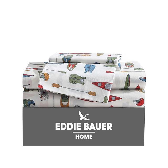 Eddie Bauer - Queen Sheets, Cotton Percale Bedding Set, Crisp & Cool Home Decor (Kayak Adventure, Queen)