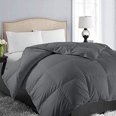 EASELAND All Season Queen Size Soft Quilted Down Alternative Comforter Hotel Collection Reversible Duvet Insert with Corner Tabs,Winter Warm Fluffy Hypoallergenic,Dark Grey,88 by 88 Inches