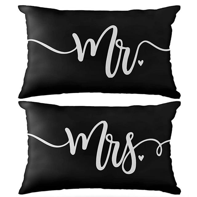 Mrs. and Mr. Throw Pillow Case Set of 2, 12 x 20 inch Home Decor Black Cushion Cover, Wedding Gift, Funny Couple Gift, Couples' Gift Ideas, Wedding for A Couple