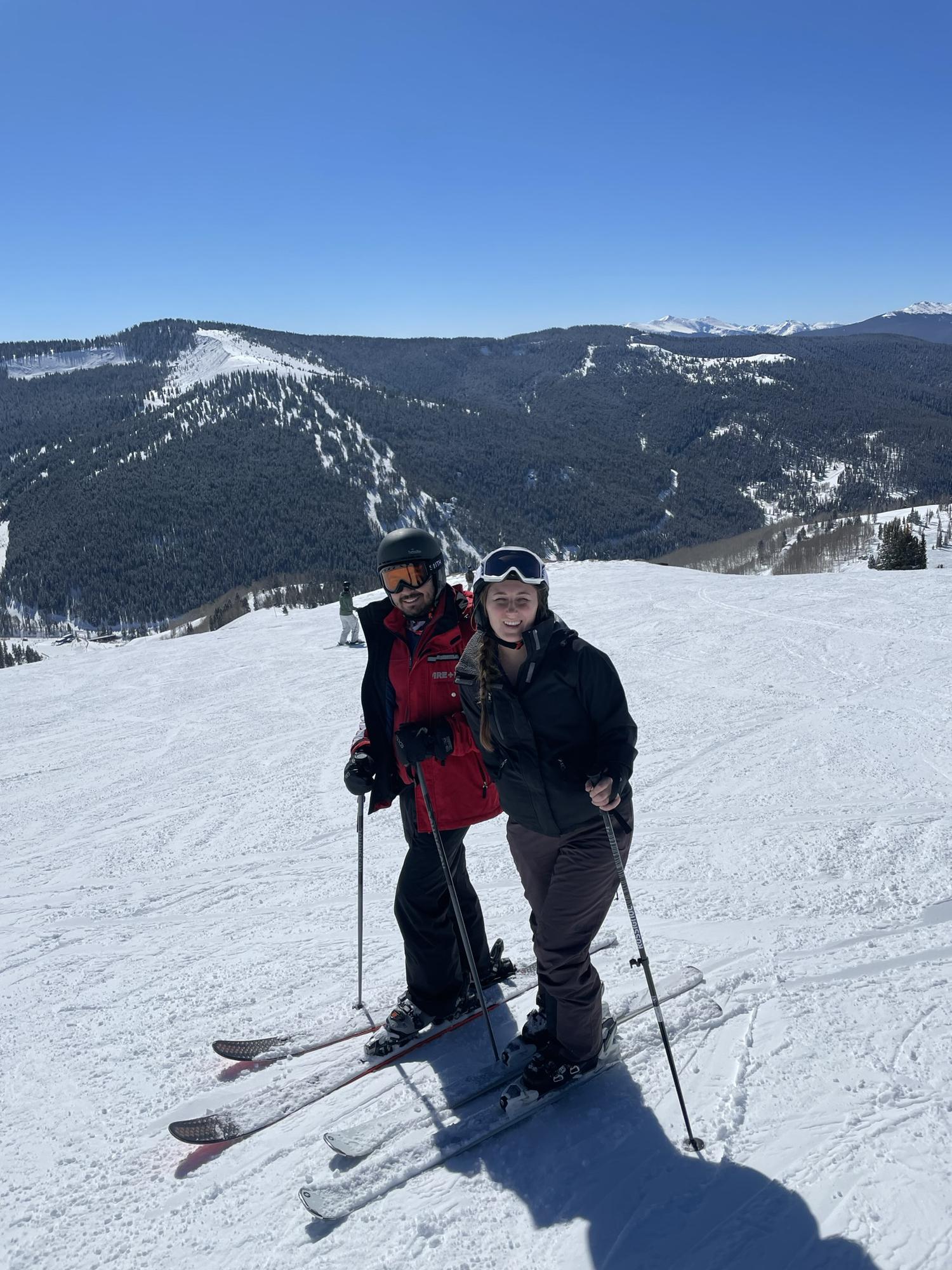 Esteban and Mallory skiing at Vail