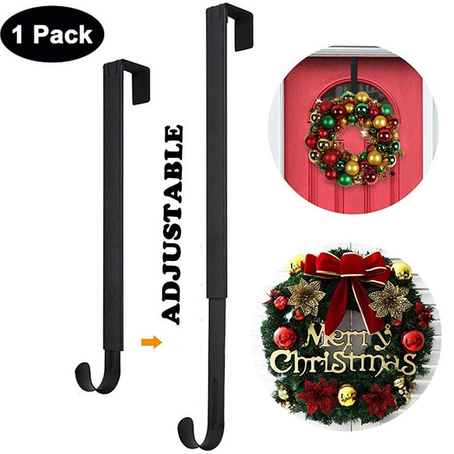 Wreath Hanger,Adjustable Wreath Hanger for Front Door from 14.9-25 Inch,20 lbs Larger Door Wreath Hanger Christmas Wreaths Decorations Hook,Black