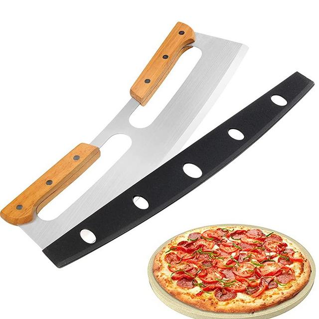 Pizza Cutter Rocker with Wooden Handles & Protective Cover by Zocy, 14" Sharp Stainless Steel Pizza Slicer Wheel , Big Pizza Knife Cutters for Kitchen Tool (14inch)