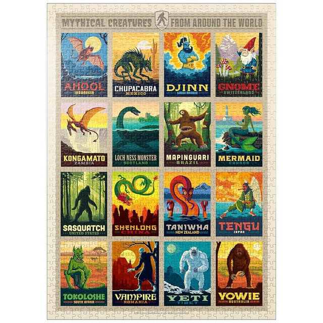MyPuzzle Mythical Creatures from Around The World, Vintage Poster - Premium 1000 Piece Jigsaw Puzzle for Adults