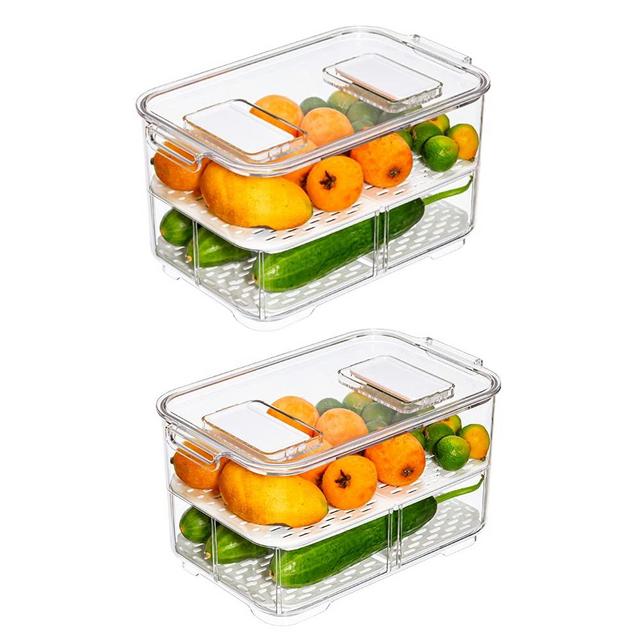 blitzlabs Vegetable Fruit Storage Containers Fresh Container Produce Saver Organizer Keeper Bins with Lids and Removable Drain Tray 5700ML -2 Pack