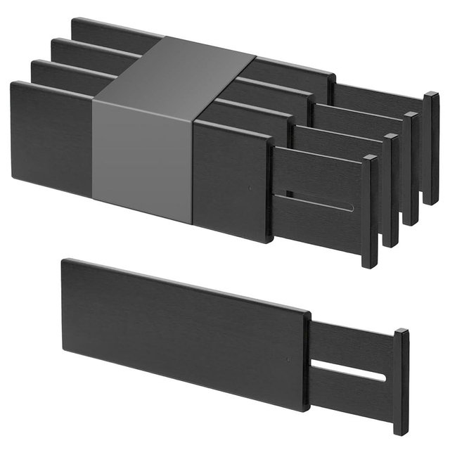 Utoplike Bamboo Drawer Dividers Large, 4'' High Adjustable Kitchen Drawers Organizers for Clothing, Spring Loaded, Works in Bathroom, Dresser, Desk, 4 PCS, Black