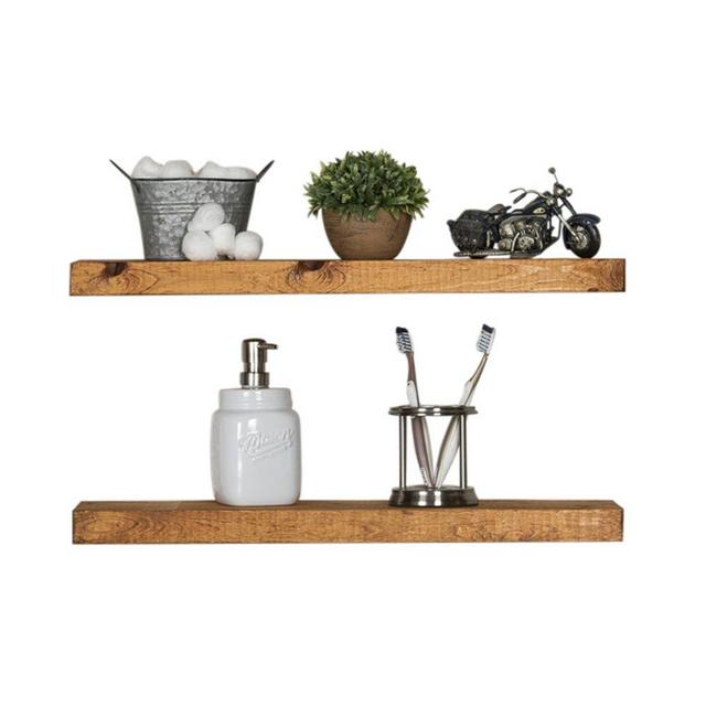 Floating Wall Shelves (Set of 2), Handmade Shelf Made of Rustic Pine by del Hutson Designs (2 x 24 x 5.5-Inch), Walnut Color