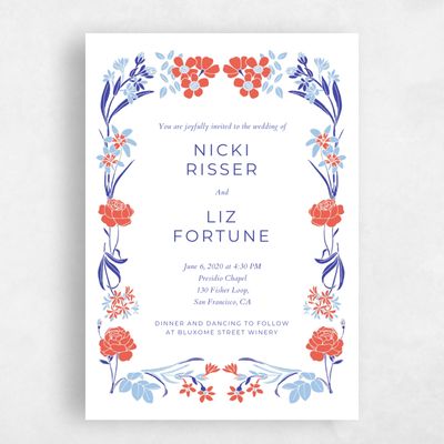 Red Floral Wedding Invitation - Starflower Wreath