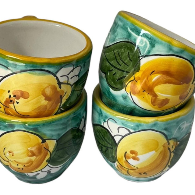 Handmade Italian Espresso Cups with Lemons – Ceramic Coffee Cups, Mediterranean Gift, Hand-Painted Pottery, Espresso Mug Set