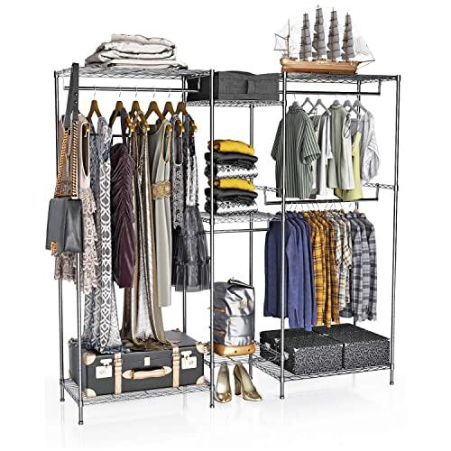VIPEK 5 Tiers Wire Garment Rack Heavy Duty Clothes Rack Portable Clothes Wardrobe Compact Extra Large Armoire Storage Rack Metal Clothing Rack, 74.4"W x 17.7"D x 76.8"H, Max Load 595.35LBS, Black